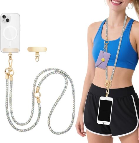 ABJFJE كريستال الهاتف الحبل Crossbody شريط لتعليق الهاتف المحمول هاتف محمول الرقبة الحبل حجر الراين مكافحة سرقة حزام لتعليق الهاتف المحمول للنساء in Saudi Arabia