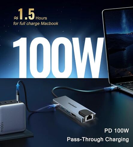 USB C Hub Ethernet HDMI Adapter,5 in 1 Docking Station with 4K HDMI, RJ45 Ethernet, USB 3.0/2.0, PD 100W, USB C Comaptible for MacBook Pro/Air, iPad Pro, XPS, etc in Saudi Arabia