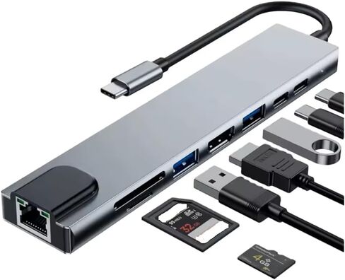 USB C Hub Docking Station, 8 in 1 Type C Hub USB C Dongle with HDMI 4K@60Hz, RJ45 Ethernet,100W Power Delivery, SD/TF Card Reader, 2 USB Ports, USB Type C Hub for for MacBook, iPad & Chromebook in Saudi Arabia