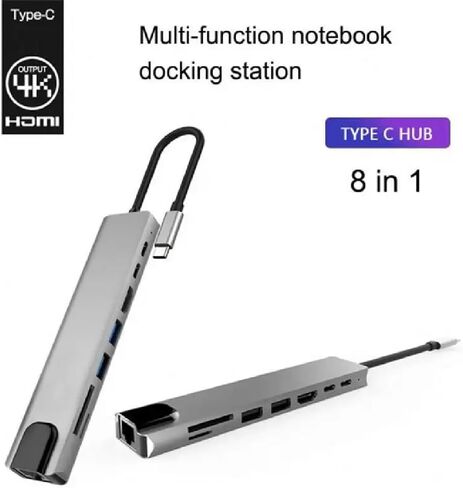 USB C Hub Docking Station, 8 in 1 Type C Hub USB C Dongle with HDMI 4K@60Hz, RJ45 Ethernet,100W Power Delivery, SD/TF Card Reader, 2 USB Ports, USB Type C Hub for for MacBook, iPad & Chromebook in Saudi Arabia