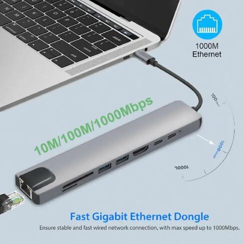 USB C Hub Docking Station, 8 in 1 Type C Hub USB C Dongle with HDMI 4K@60Hz, RJ45 Ethernet,100W Power Delivery, SD/TF Card Reader, 2 USB Ports, USB Type C Hub for for MacBook, iPad & Chromebook in Saudi Arabia