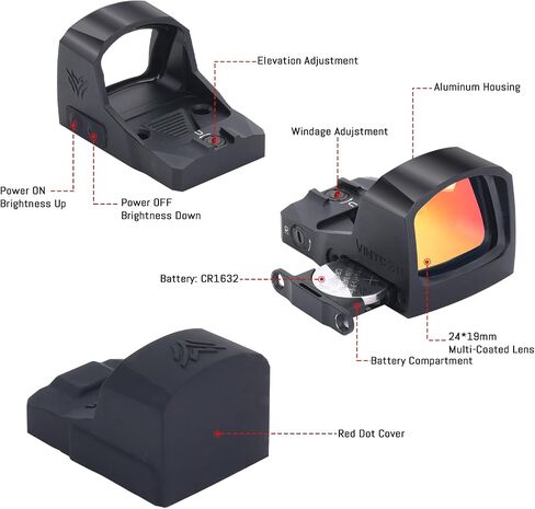 Sirius Red Dot Sight، 3 مناظير MOA Micro Open Reflex مع تنبيه بالاهتزاز لقطع RMR، متينة مقاومة للماء وخالية من اختلاف المنظر in Kuwait