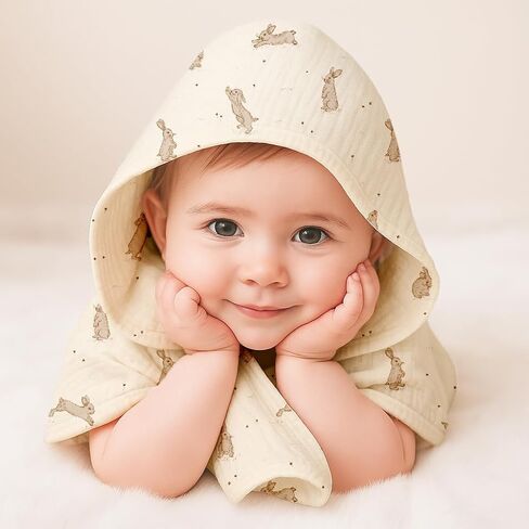 Hooded Baby Towels 2 Pack, Muslin Baby Bath Towels with Hood for Newborn Infant and Toddler, Soft Breathable & Absorbent, 32" x 32" (Teddy & Friends, Heavyweight) in Saudi Arabia