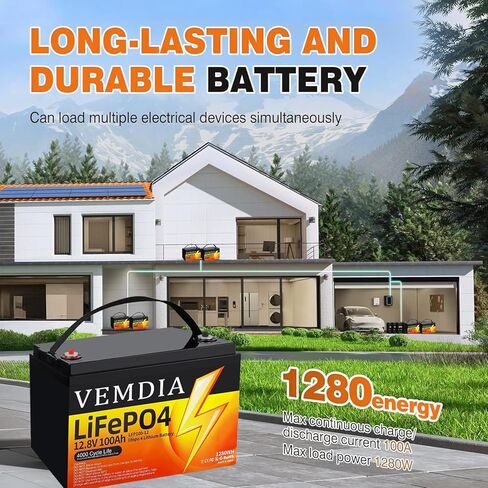 بطارية ليثيوم 12 فولت 100 أمبير LiFePO4، مجموعة 31 بطارية ليثيوم فوسفات الحديد مدمجة 100 أمبير BMS ذكية، 15000 دورة عميقة بطارية قابلة لإعادة الشحن وعمر طويل للمركبات الترفيهية والطاقة الشمسية وطاقة الرياح والمنزل in Kuwait