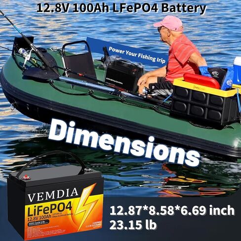 بطارية ليثيوم 12 فولت 100 أمبير LiFePO4، مجموعة 31 بطارية ليثيوم فوسفات الحديد مدمجة 100 أمبير BMS ذكية، 15000 دورة عميقة بطارية قابلة لإعادة الشحن وعمر طويل للمركبات الترفيهية والطاقة الشمسية وطاقة الرياح والمنزل in Kuwait