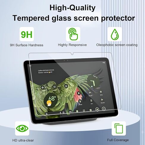 واقي شاشة لجهاز Google Pixel Tablet مقاس 11 بوصة (2023)، طبقة من الزجاج المقوى بقوة 9H، شفاف عالي الدقة، حواف 2.5D، متوافق مع معرف الوجه وقلم Google، صديق للحافظة (عبوتان) in Saudi Arabia