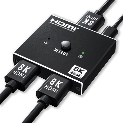 8K HDMI 2.1 Switch Bi-Directional - 2 in 1 Out Switcher/1 in 2 Splitter Supports 8K@60Hz & 4K@60Hz, 48Gbps, 4:4:4bit,UlrtaHD High Resolution Switch Between 2 Inputs or Toggle Displays in Saudi Arabia