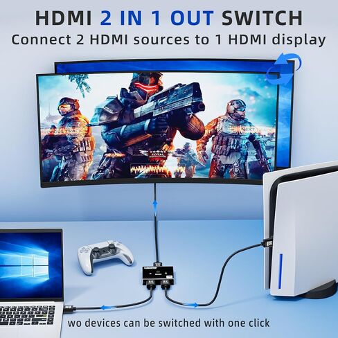 8K HDMI 2.1 Switch Bi-Directional - 2 in 1 Out Switcher/1 in 2 Splitter Supports 8K@60Hz & 4K@60Hz, 48Gbps, 4:4:4bit,UlrtaHD High Resolution Switch Between 2 Inputs or Toggle Displays in Saudi Arabia