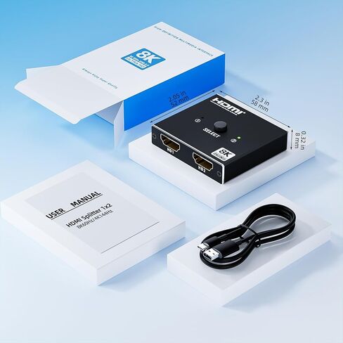 8K HDMI 2.1 Switch Bi-Directional - 2 in 1 Out Switcher/1 in 2 Splitter Supports 8K@60Hz & 4K@60Hz, 48Gbps, 4:4:4bit,UlrtaHD High Resolution Switch Between 2 Inputs or Toggle Displays in Saudi Arabia
