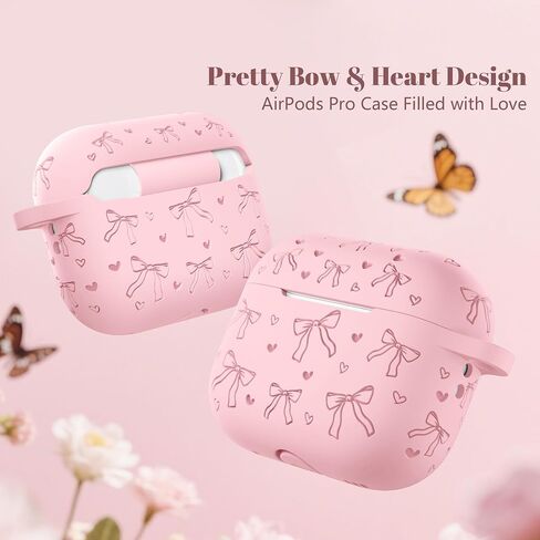 Lerobo for AirPods Pro 2 Case Cover, Cute Bow Heart Engraved Girly Design Soft Silicone Cover with Cleaner Kit & Keychain, Compatible with Apple AirPods Pro Case for Women, 360°Protection, Pink in Saudi Arabia