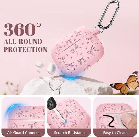 Lerobo for AirPods Pro 2 Case Cover, Cute Bow Heart Engraved Girly Design Soft Silicone Cover with Cleaner Kit & Keychain, Compatible with Apple AirPods Pro Case for Women, 360°Protection, Pink in Saudi Arabia