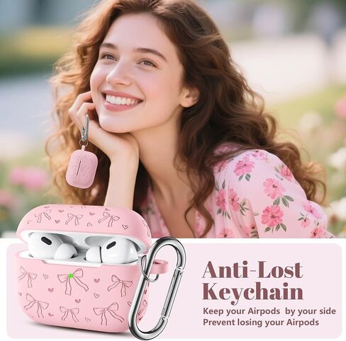 Lerobo for AirPods Pro 2 Case Cover, Cute Bow Heart Engraved Girly Design Soft Silicone Cover with Cleaner Kit & Keychain, Compatible with Apple AirPods Pro Case for Women, 360°Protection, Pink in Saudi Arabia