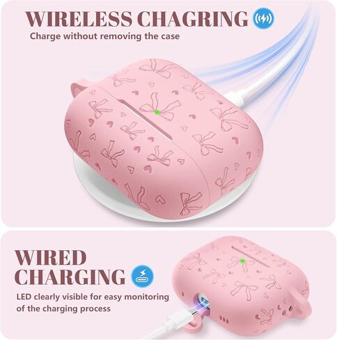 Lerobo for AirPods Pro 2 Case Cover, Cute Bow Heart Engraved Girly Design Soft Silicone Cover with Cleaner Kit & Keychain, Compatible with Apple AirPods Pro Case for Women, 360°Protection, Pink in Saudi Arabia