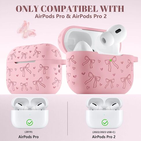 Lerobo for AirPods Pro 2 Case Cover, Cute Bow Heart Engraved Girly Design Soft Silicone Cover with Cleaner Kit & Keychain, Compatible with Apple AirPods Pro Case for Women, 360°Protection, Pink in Saudi Arabia