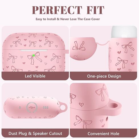 Lerobo for AirPods Pro 2 Case Cover, Cute Bow Heart Engraved Girly Design Soft Silicone Cover with Cleaner Kit & Keychain, Compatible with Apple AirPods Pro Case for Women, 360°Protection, Pink in Saudi Arabia