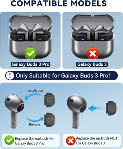 سماعات أذن بديلة لهاتف Samsung Galaxy Buds 3 Pro مع قلم منظف، أطراف أذن من السيليكون لهاتف Galaxy Buds 3 Pro (3 مقاسات S/M/L) - أسود in Kuwait