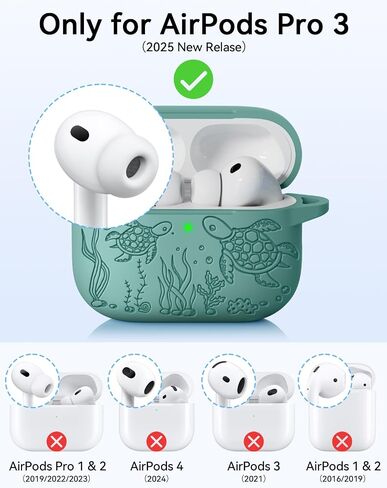 حافظة AirPods Pro 3 2025 مع مجموعة منظف، غطاء حماية من السيليكون الناعم منقوش على شكل سلحفاة لطيف متوافق مع Apple AirPods Pro الجيل الثالث للنساء والرجال مع سلسلة مفاتيح، أخضر صنوبر in Saudi Arabia