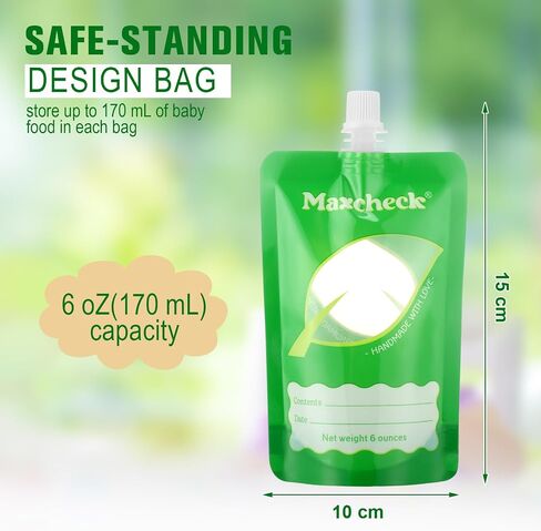 Maxcheck 200 Pcs Disposable Baby Food Storage Pouches 6 oz Squeeze Pouches Bulk Baby Food Pouches Green Pouch Filler Baby Food Storage Containers for Toddlers Babies, Applesauce Yogurt and Puree in Saudi Arabia