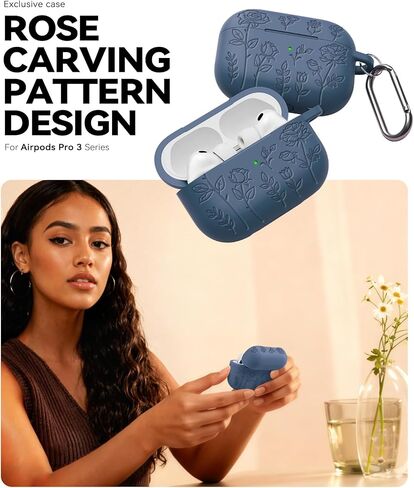 حافظة AirPods Pro 3 2025 تأتي مع مجموعة أدوات تنظيف، تصميم نمط نحت الورد، غطاء حماية سيليكون ناعم لطيف للنساء البنات - وردي in Kuwait
