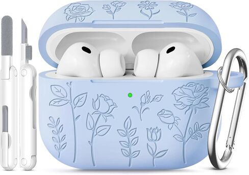 حافظة AirPods Pro 3 2025 تأتي مع مجموعة أدوات تنظيف، تصميم نمط نحت الورد، غطاء حماية سيليكون ناعم لطيف للنساء البنات - وردي in Kuwait