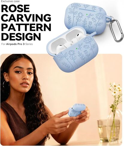 حافظة AirPods Pro 3 2025 تأتي مع مجموعة أدوات تنظيف، تصميم نمط نحت الورد، غطاء حماية سيليكون ناعم لطيف للنساء البنات - وردي in Kuwait