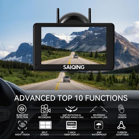 RV Wireless Backup Camera System BSD, Rear View Camera with Monitor for Rvs Trucks Trailer Camper, 7 Inch IPS Touchscreen, Night Vision, 1080P, Loop Recording,Sound Alert, Wide View Angel in Saudi Arabia