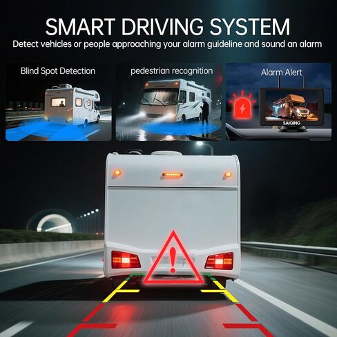 RV Wireless Backup Camera System BSD, Rear View Camera with Monitor for Rvs Trucks Trailer Camper, 7 Inch IPS Touchscreen, Night Vision, 1080P, Loop Recording,Sound Alert, Wide View Angel in Saudi Arabia
