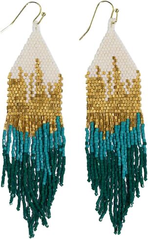 INK+ALLOY Claire Luxe Ombre Mixed Metallic 4.25-Inch Beaded Fringe Boho Earrings Handmade Jewelry for the Modern Bohemian in Kuwait