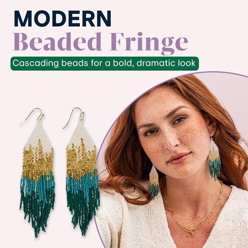 INK+ALLOY Claire Luxe Ombre Mixed Metallic 4.25-Inch Beaded Fringe Boho Earrings Handmade Jewelry for the Modern Bohemian in Kuwait