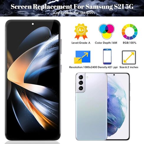 TFT لهاتف Samsung Galaxy S21 5G شاشة LCD بديلة لهاتف Samsung Galaxy S21 4G SM-G991B SM-G991U SM-G991N مجموعة قطع غيار رقمية تعمل باللمس SM-G9910 مع إطار (بدون بصمة) (أسود) in Kuwait
