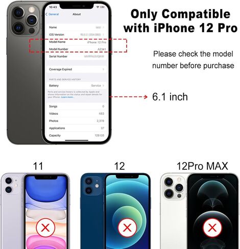 زجاج خلفي متوافق مع iPhone 12 Pro (A2341 A2406 A2408 A2407) جميع شركات النقل بدون مجموعة أدوات إصلاح (لـ 12 Pro Black) (أسود) in Kuwait
