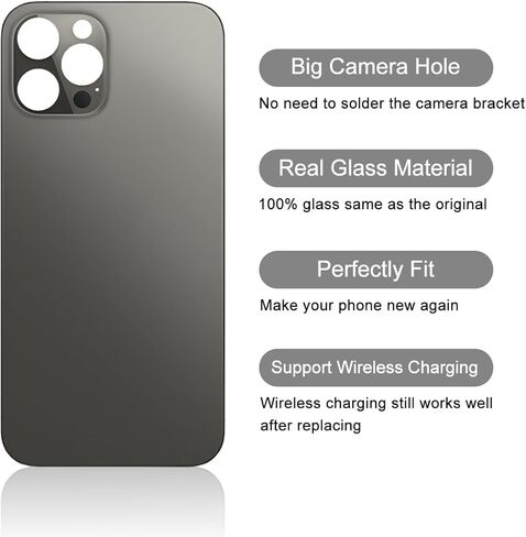 زجاج خلفي متوافق مع iPhone 12 Pro (A2341 A2406 A2408 A2407) جميع شركات النقل بدون مجموعة أدوات إصلاح (لـ 12 Pro Black) (أسود) in Kuwait