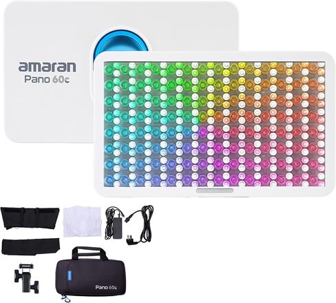 Amaran Pano 60c RGBWW 60W مصباح لوحة فيديو LED محمول - صغير جدًا، يعمل بمنفذ USB-C PD، التحكم في تطبيق Sidus Link، 22,220 Lux @0.5m، مثالي للمبدعين أثناء التنقل (أبيض) in Kuwait