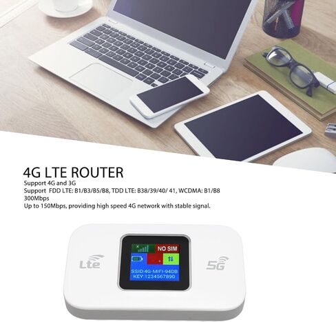 مودم واي فاي 4G LTE، راوتر محمول، حتى 300 ميجابت في الثانية، يربط 10 أجهزة، يعمل بمنفذ USB، فتحة بطاقة SIM، تشفير واي فاي، للهاتف، الكمبيوتر اللوحي، الكمبيوتر المحمول، التلفزيون in Kuwait