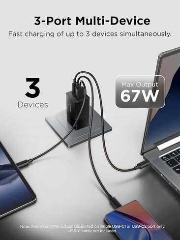 Lenovo 140W USB C Charger, GaN Power Adapter with 3-Port Fast Charging, PD 3.1 Compatible, Black, for ThinkPad, MacBook, iPhone, Samsung Galaxy, with 240W Cable in Saudi Arabia