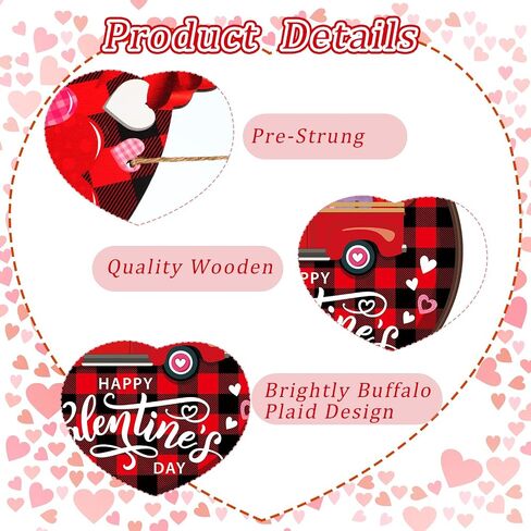 2 Pcs Happy Valentine's Day Signs Hanging Wooden Door Sign Truck Gnome Valentine's Day Decor Valentine's Day Heart Wreath Valentine's Day Wall Decorations for Home Wedding Anniversary Party, 2 Styles in Saudi Arabia
