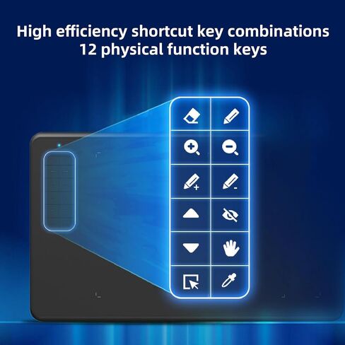 Dpofirs Drawing Tablet with 8192 Levels Pen, 10x6in Graphics Tablet 12 Shortcut Keys, Compatible with Android, Works with Illustrator, Black in Saudi Arabia