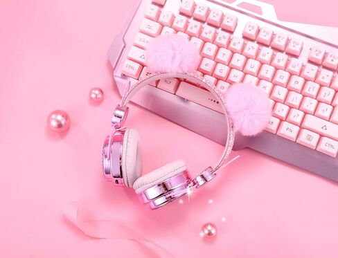 سماعات رأس للأطفال للبنات مع ميكروفون، قابس 3.5 ملم، سماعات رأس سلكية لطيفة على شكل الدب اللامع للهدايا، المدرسة (وردي) in Kuwait