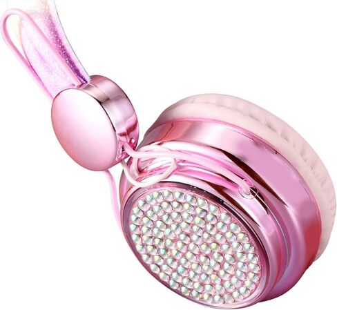 سماعات رأس للأطفال للبنات مع ميكروفون، قابس 3.5 ملم، سماعات رأس سلكية لطيفة على شكل الدب اللامع للهدايا، المدرسة (وردي) in Kuwait