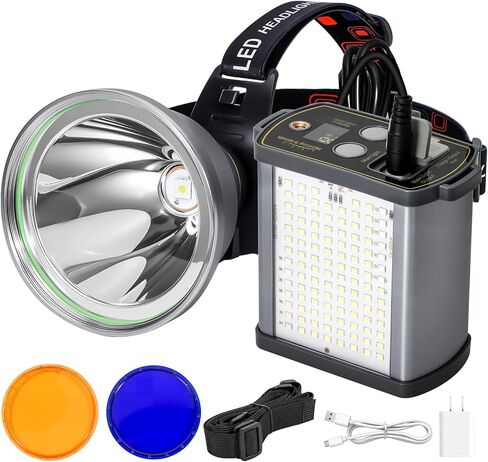 40W High Lumens LED Headlamp Rechargeable,20000mAh Ultra Bright Waterproof Headlight with Aluminum Alloy Housing and Side Light, Great for Camping, Hiking, Hunting, Fishing, Emergency Use in Saudi Arabia