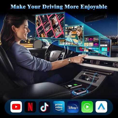 محول CarPlay لاسلكي لهاتف iPhone، 3 في 1 AI Box يدعم مع OEM سلكي إلى Apple CarPlay اللاسلكي، Android Auto وبث Netflix/YouTube/TikTok، التوصيل والتشغيل، اتصال ثابت، مخرج HDMI in Saudi Arabia