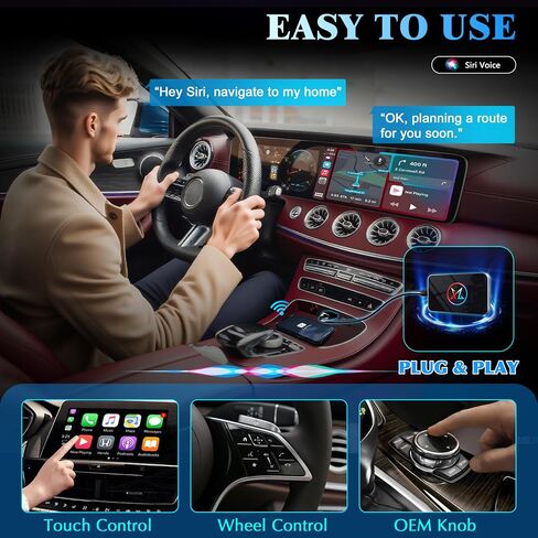 محول CarPlay لاسلكي لهاتف iPhone، 3 في 1 AI Box يدعم مع OEM سلكي إلى Apple CarPlay اللاسلكي، Android Auto وبث Netflix/YouTube/TikTok، التوصيل والتشغيل، اتصال ثابت، مخرج HDMI in Saudi Arabia