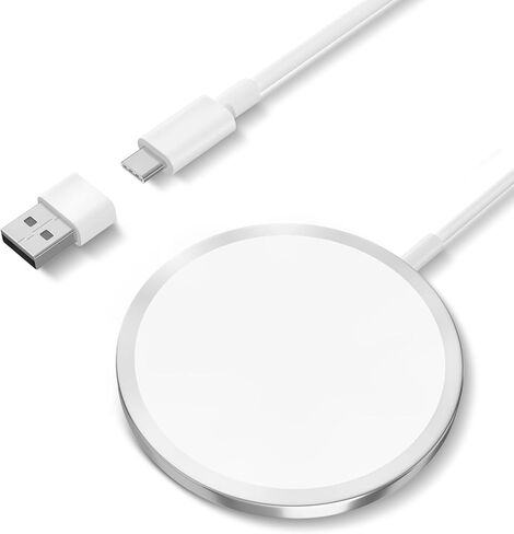 شاحن لاسلكي مغناطيسي MagEase بقدرة 15 وات، متوافق مع سلسلة iPhone 16/15/14/13/12، وAirPods Pro 2/3، وSamsung S24 Ultra - يتضمن كابل USB-C/A بطول 3.3أقدام (أبيض) in Kuwait