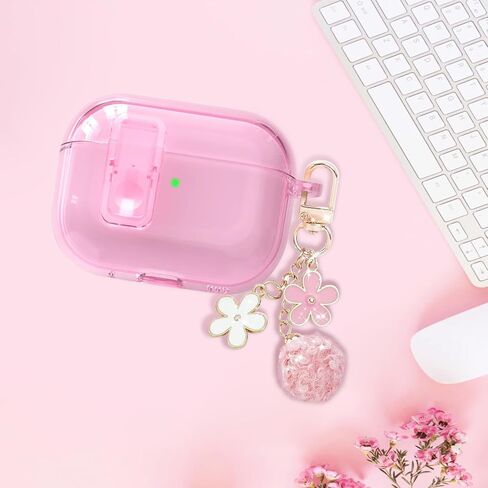 حافظة شفافة لجهاز AirPods Pro 3 مع قفل آمن، حافظة ناعمة من مادة TPU Airpods Pro 3 الجيل 2025، متوافقة مع حافظات iPods Pro 3، سلسلة مفاتيح لطيفة لامعة للنساء والفتيات (وردي) in Kuwait