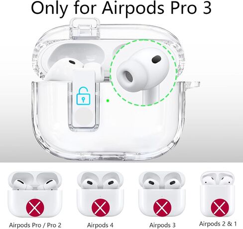 حافظة شفافة لجهاز AirPods Pro 3 مع قفل آمن، حافظة ناعمة من مادة TPU Airpods Pro 3 الجيل 2025، متوافقة مع حافظات iPods Pro 3، سلسلة مفاتيح لطيفة لامعة للنساء والفتيات (وردي) in Kuwait