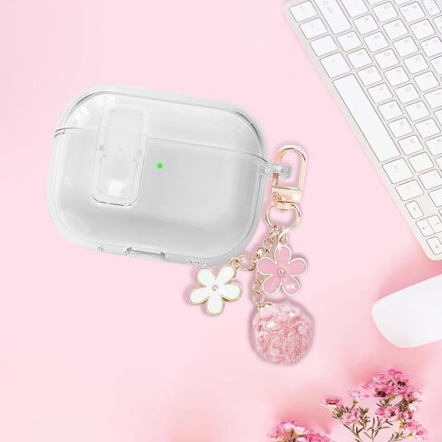 حافظة شفافة لجهاز AirPods Pro 3 مع قفل آمن، حافظة ناعمة من مادة TPU Airpods Pro 3 الجيل 2025، متوافقة مع حافظات iPods Pro 3، سلسلة مفاتيح لطيفة لامعة للنساء والفتيات (وردي) in Kuwait