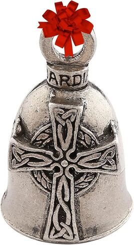 Guardian Bell Celtic Cross Guardian Bell Good Luck Bell w/Keyring & Black Velvet Gift Bag | Motorcycle Bell | Lead-Free Pewter | Good Luck Gift to Friends & Family | Bike Bell | Made in USA in Kuwait