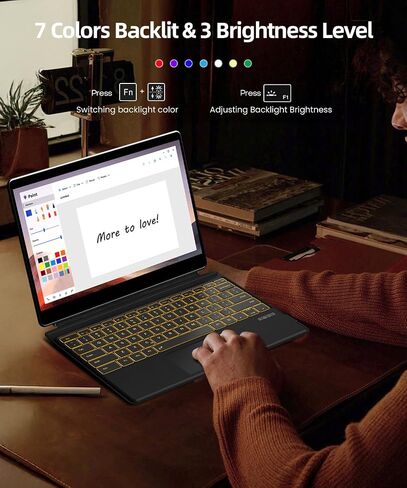 Surface Pro Keyboard Bluetooth Connection Type Cover with 7 Colors Backlit, Touchpad, Sleep/Wake Function, Rechargeable Battery for Surface Keyboard for Microsoft Surface Pro 11/10/9/8/X in Saudi Arabia