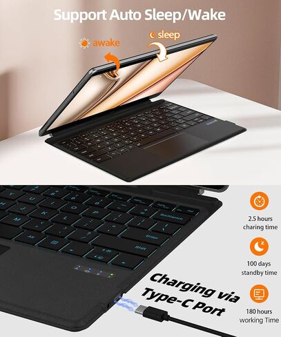 Surface Pro Keyboard Bluetooth Connection Type Cover with 7 Colors Backlit, Touchpad, Sleep/Wake Function, Rechargeable Battery for Surface Keyboard for Microsoft Surface Pro 11/10/9/8/X in Saudi Arabia