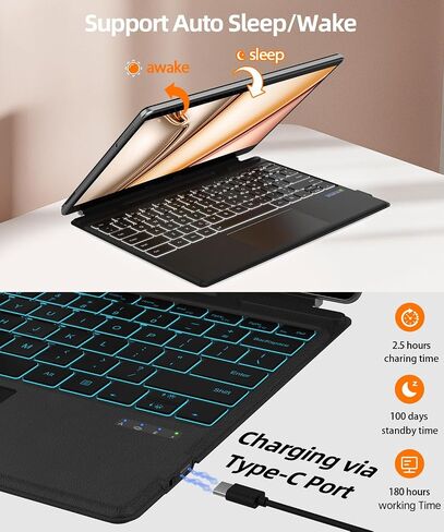 Surface Pro Keyboard Bluetooth Connection Type Cover with 7 Colors Backlit, Touchpad, Sleep/Wake Function, Rechargeable Battery for Surface Keyboard for Microsoft Surface Pro 11/10/9/8/X in Saudi Arabia